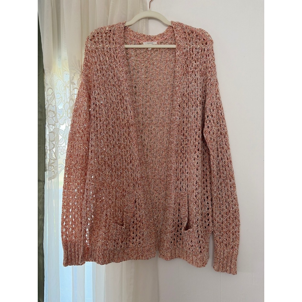 Maurices Cardigan Womens Large Coral Open Knit Space Dye Pockets Cottage Grandma